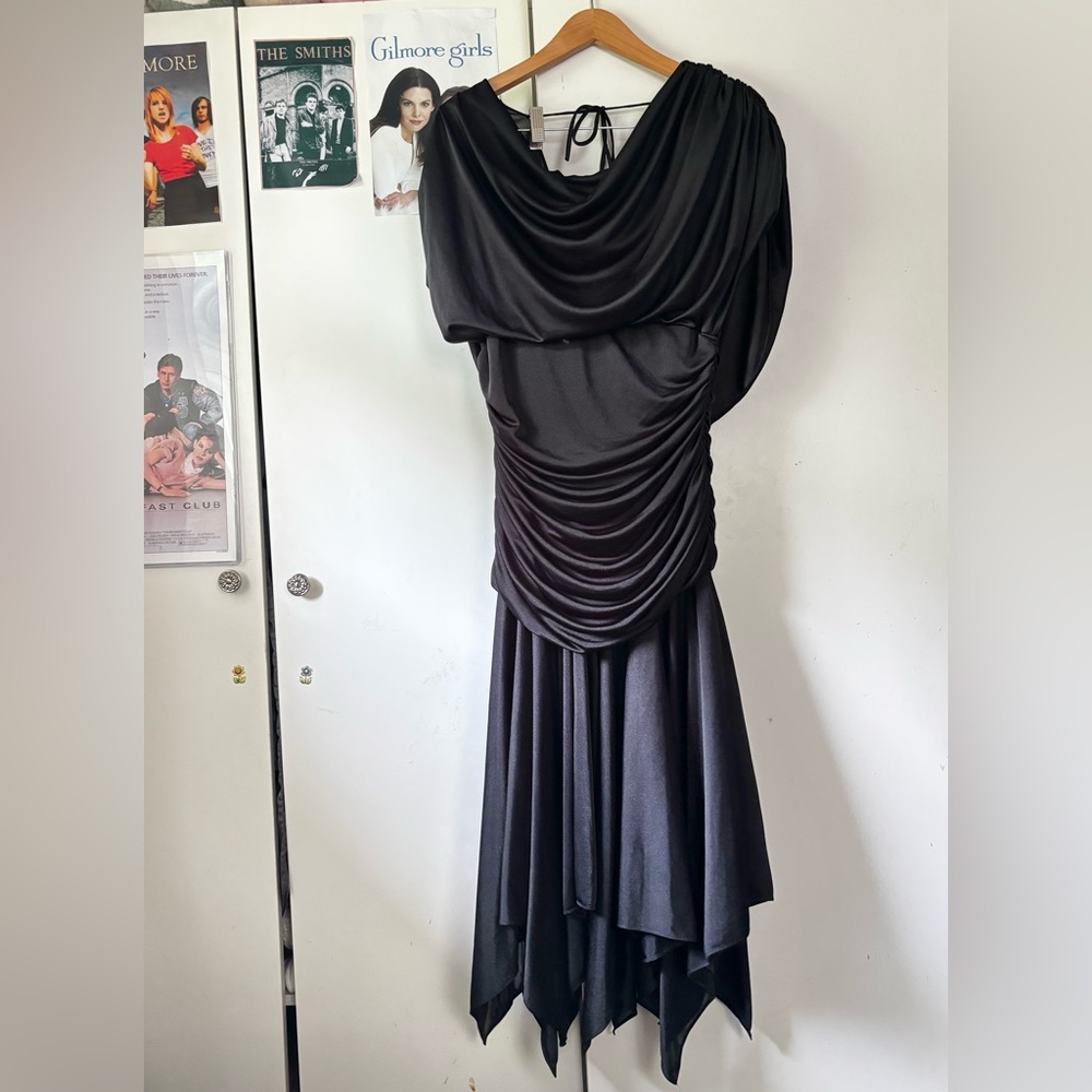 Vintage Elegant Long Black Satin Dress